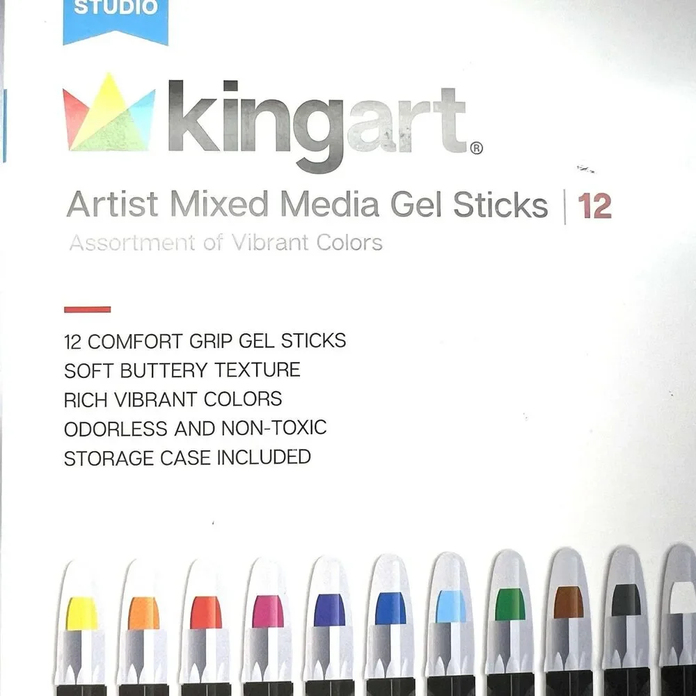 Kingart Artist Mixed Media Gel Sticks Set of 12 Vibrant Colors Open Box Unused